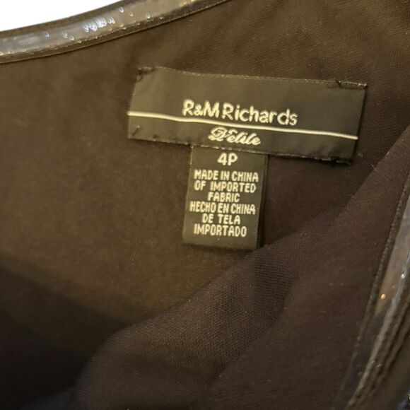 R&M Richards Vintage Maxi Dress One Shoulder Draped Black Silver Sparkle Size 4P - Picture 12 of 16